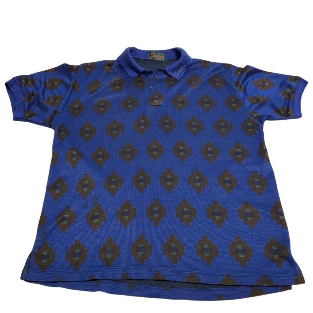 Men’s Hammer Brand Bowling Polo, Large. Royal Blue with Funky Pattern.